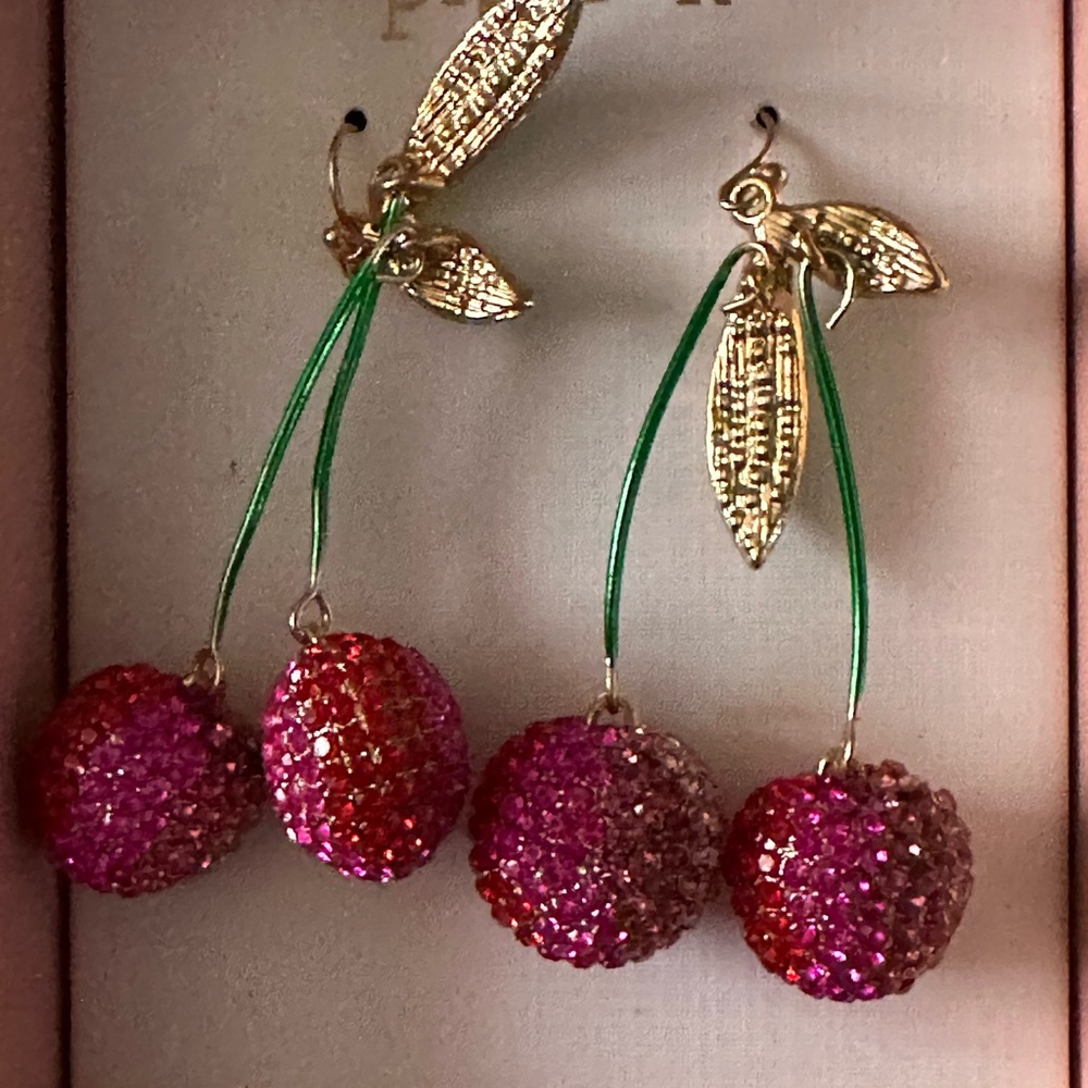 Elegant Pink and Red Cherry Earrings - Picture 1 of 2